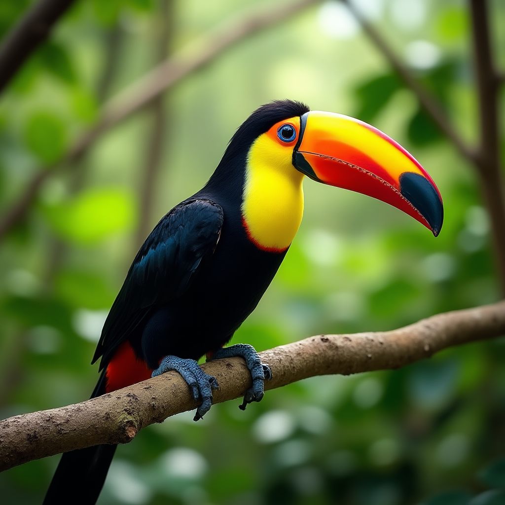 Un tucán en una rama en la selva amazónica de Ecuador